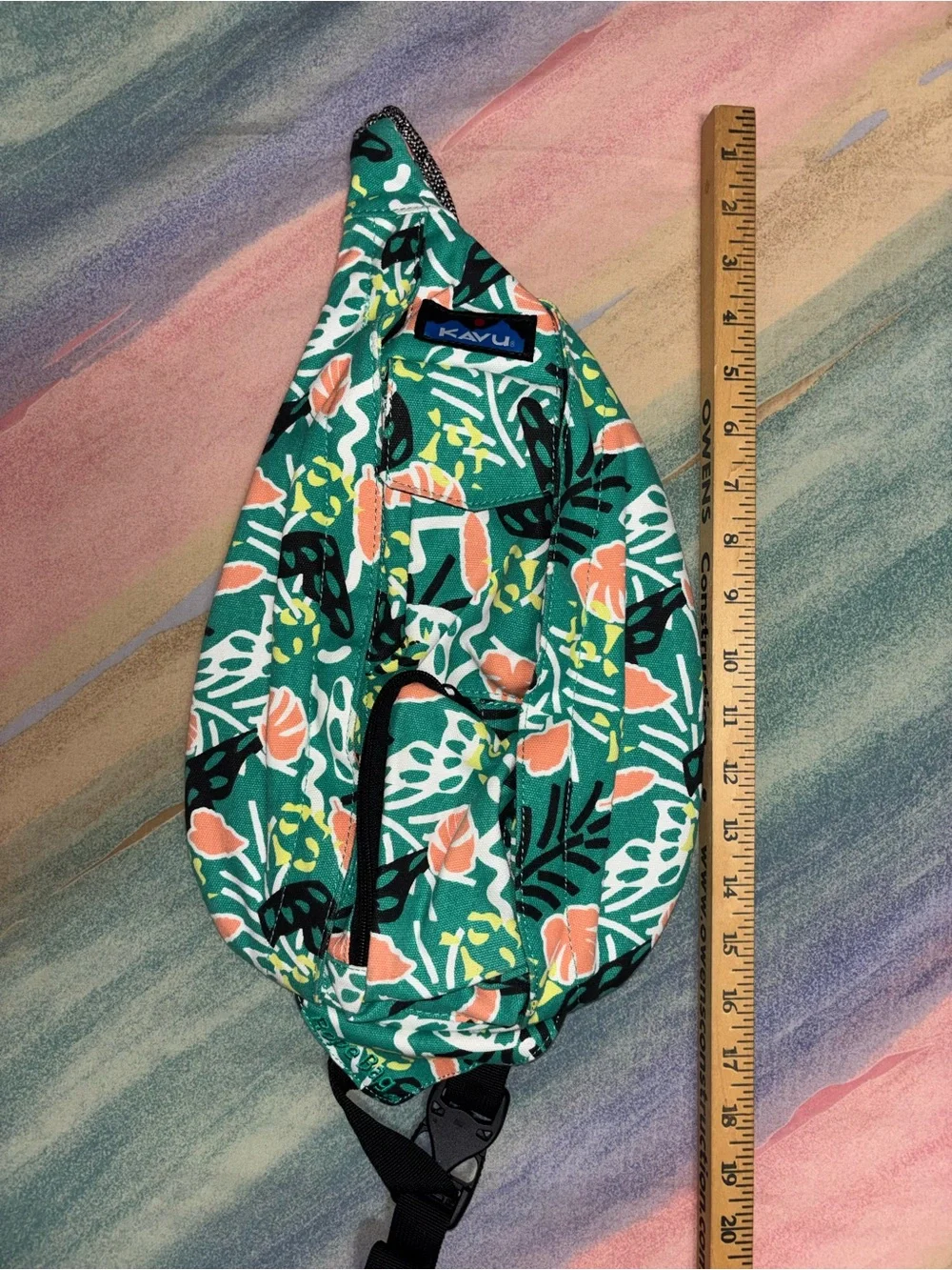 KAVU Rope Sling Bag Tropical Print Teal Crossbody Festival Bag